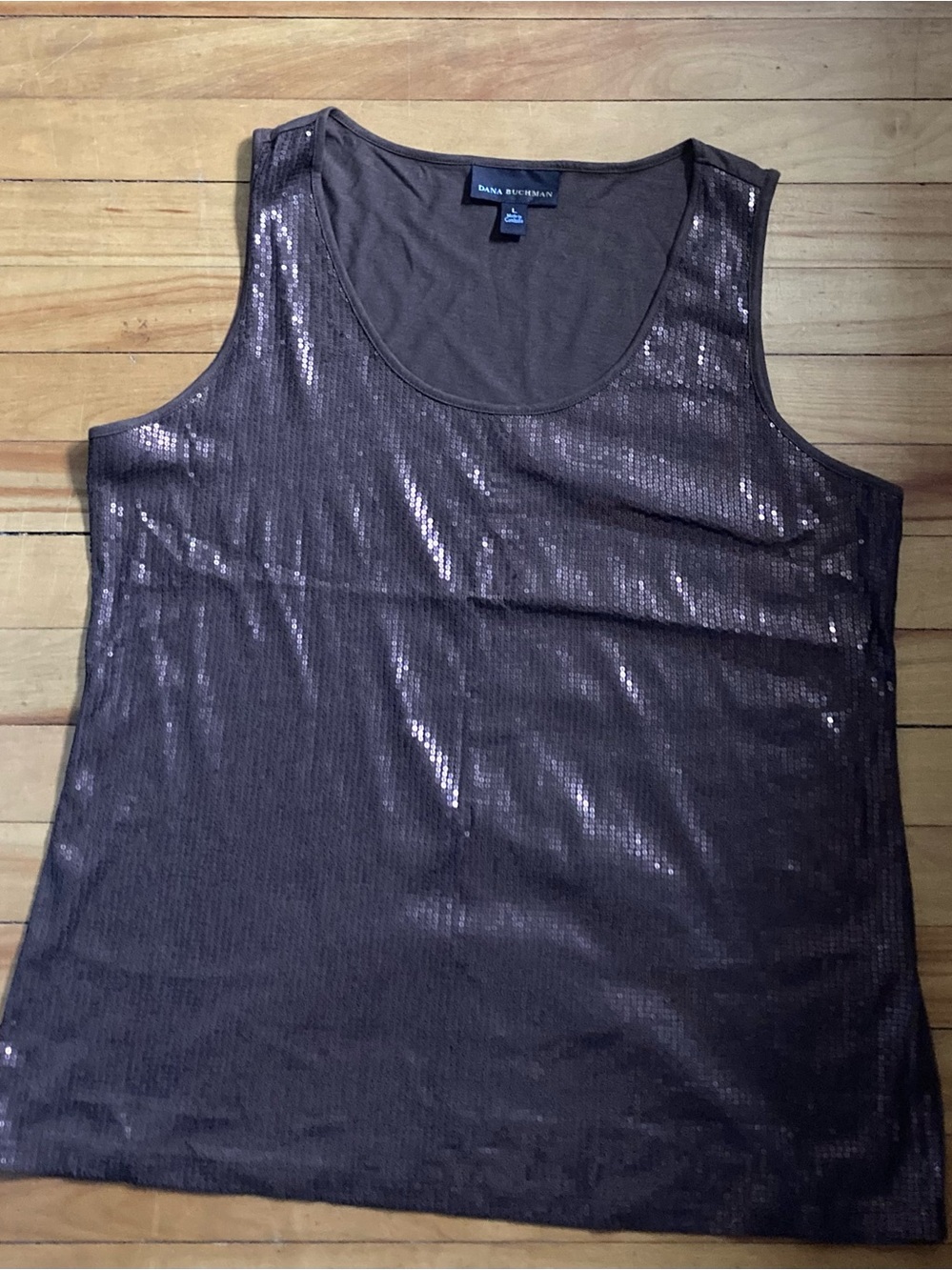 Dana Buchman Brown Sequin Scoop Neck Tank Top